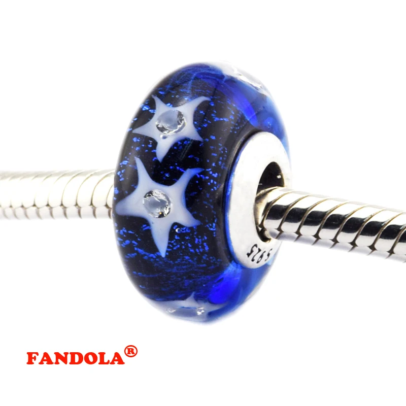 

Fits for Pandora Bracelets Starry Night Sky Murano Glass Beads with Cubic Ziconia 100% 925 Sterling Silver Charms Free Shipping