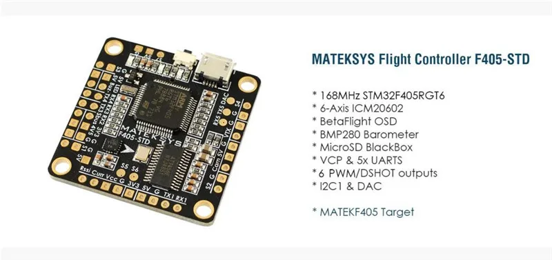 Matek F405-STD STM32F405 F405 с OSD платой управления полетом DShot выходы SD слот 32k Gyro BMP280 для RC мультикоптера