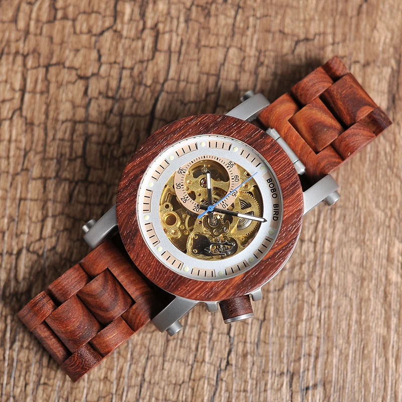 Relogio Masculino Watch Men Automatic Mechanical Watches Wood Vintage Big Size Men's Gift Wristwatch
