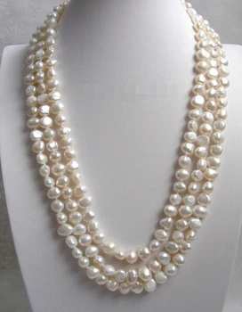 

ddh002301 16" baroque 3row white freshwater pearls necklace