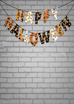 

White Brick Wall Happy Halloween Banner Backgrounds Vinyl cloth High quality Computer printed party backdrops