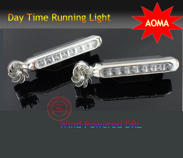 

Factory Promotion Car Wind Energy Power LED Daytime Running 8 LEDS DRL Fog Light Lamp Without Wire Electric Power FREESHIPPING