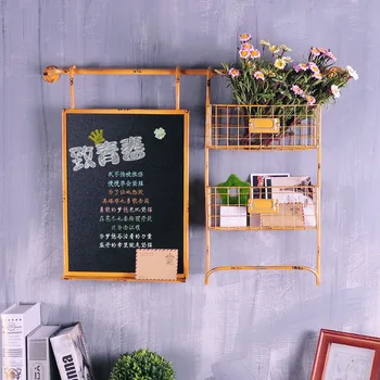 

European Retro Iron Decorative Shelves Message Board Decorative Wall Shelf Blackboard Multifunction Book Storage Rack Wall Decor