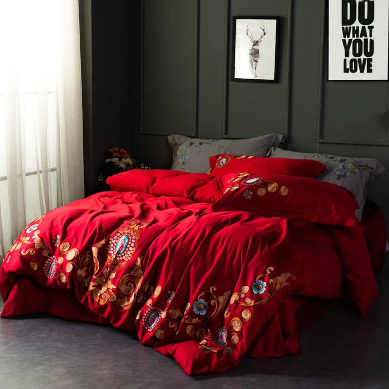

60s Egyptian long-staple cotton Embroidered Comfort bedding sets RUIYEE brand king size comforter set with bed sheet pillow case