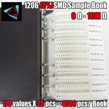 1206 SMD образец резистора книга 5% Допуск 170valuesx25pcs = 4250 шт Резистор Комплект 0R~ 10 м 0R-10M