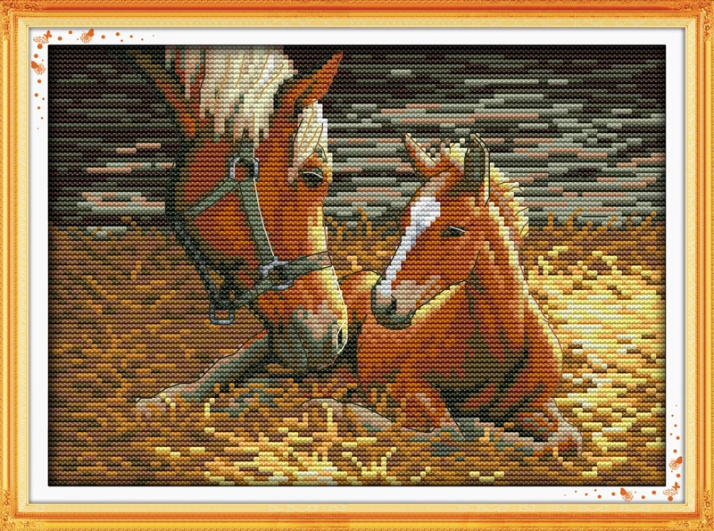 

Deep love of mother and son cross stitch kit horse animal 18ct 14ct 11ct count stitching embroidery DIY handmade needlework plus