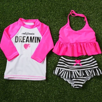 

New Girls Swimsuit Two Pieces Suits Bikini Set + Shirt Kids Swimwear Bathing Suit Beach Wear For 1-12 Years Old S75901