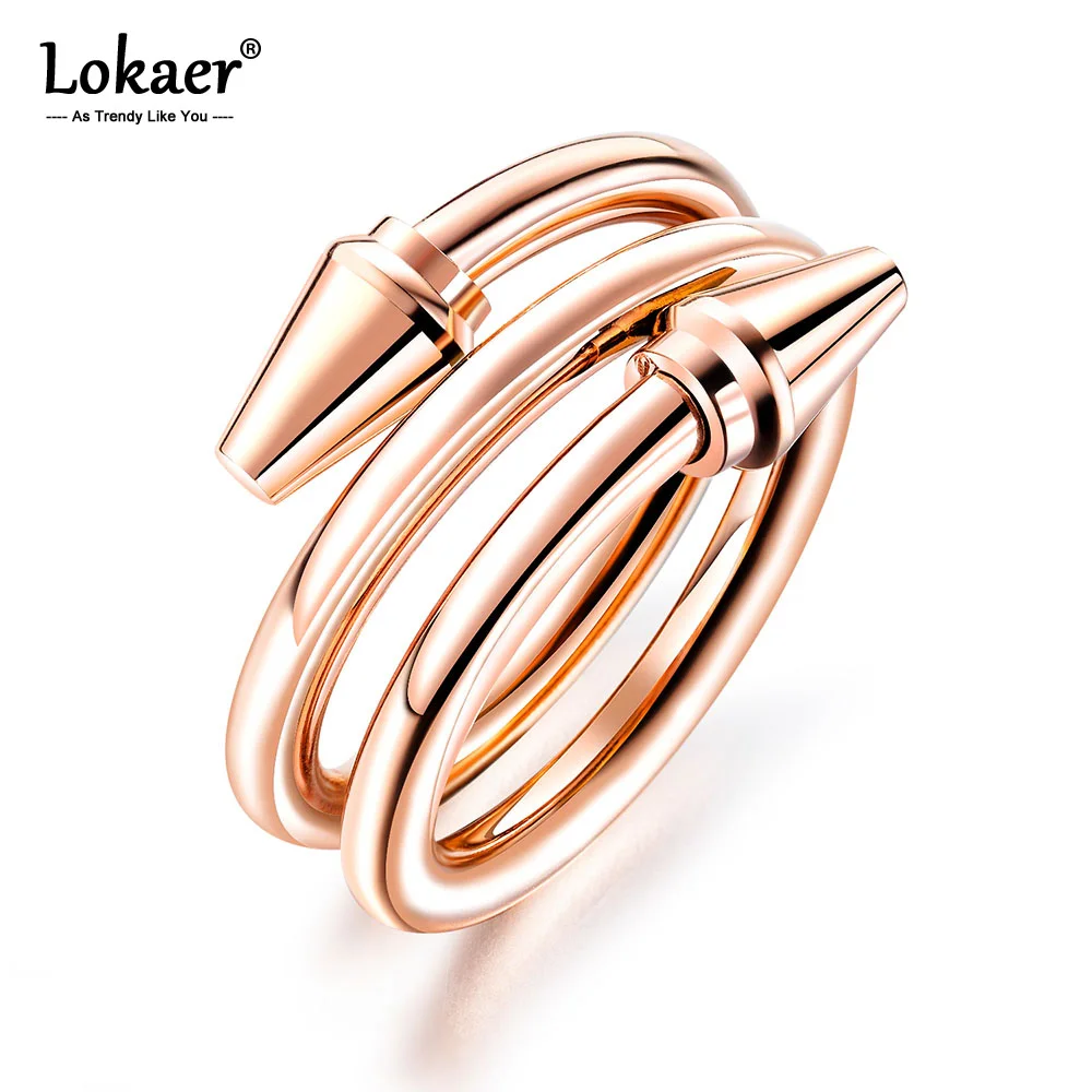 

Lokaer Creative Stainless Steel Three Circle Nail Finger Ring For Women Girls Trendy Rose Gold Wedding Rings Jewelry OGJ653