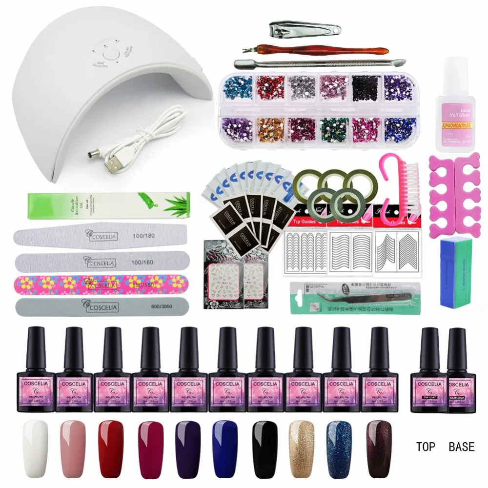

COSCELIA Manicure Set With Lamp Nail Kit 36W UV LED Lamp For Nail Art Sets 10pcs 8ml UV Gel Nail Polish Set Tools For Manicure
