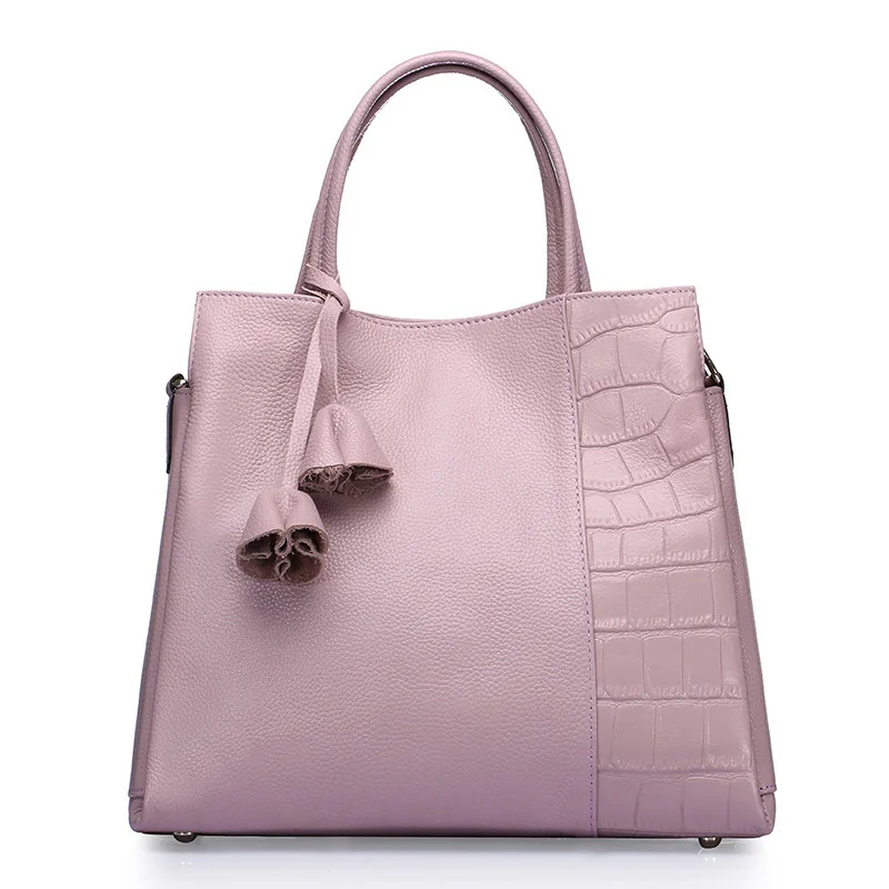ESUFEIR бренд натуральная кожа женская сумка модная сумка через плечо с кисточкой, с цветами из воловьей кожи женская сумка дизайнерская сумка через плечо - Цвет: Pink