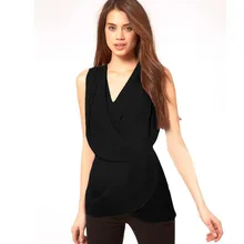Women Tank Top V-Neck Sleeveless Sexy Irregular shirt Chiffon Solid Layered Top Blouse 25