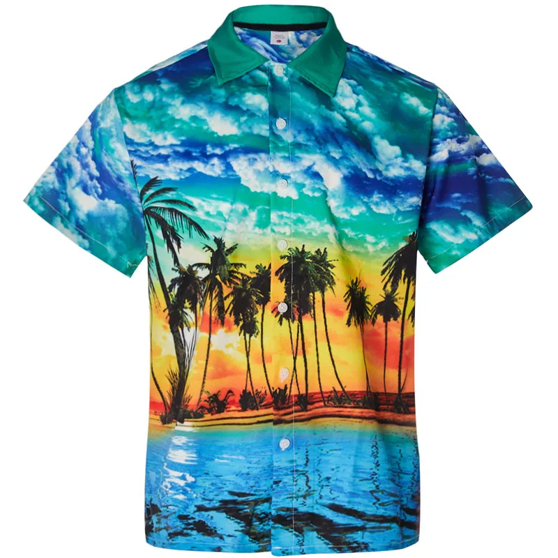  2020 New Men's Short Sleeve Hawaiian Shirt Summer Style Plam Tree Men Casual Beach Hawaii Shirts Fi