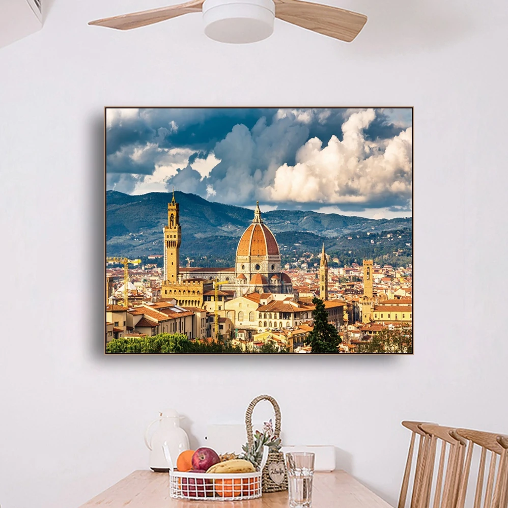 

Laeacco Canvas Painting Calligraphy Florence Cathedral Posters and Prints Wall Artwork Pictures for Living Room Decoration
