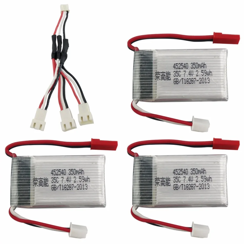 3PCS 7.4V 350mah lithium battery with 1 to 3 charging conversion line for MJX X401H X402 four-axis aircraft accessories | Игрушки и