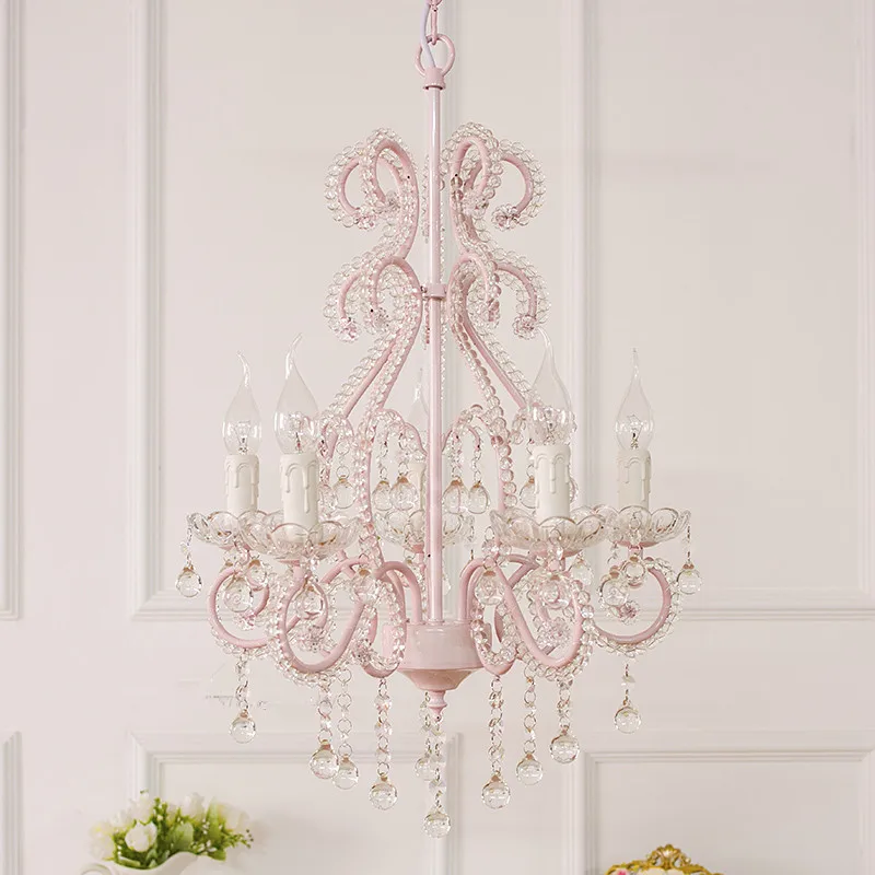 Розовый или белый деревенский хрустальный бисер люстра-фонарь для спальни детская настоящая принцесса Тиффани Подвески Домашнее освещение лампа для помещений