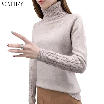 

2019 autumn winter cashmere sweater female pullover high collar turtleneck sweater women solid color lady basic sweater New