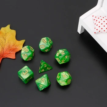 

7pcs Colorful Polyhedral Dice Gold Numbers with Dragon Pathfinder D20 D12 2xD10 D8 D6 D4