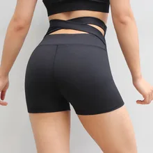 Для женщин с высокой талией, для фитнеса шорты спандекс крест-накрест Йога Пуш-ап шорты Для женщин Фитнес шорты для йоги Черный тренировки Костюмы