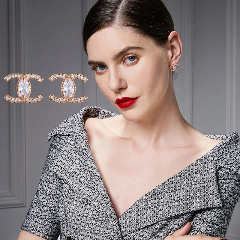 

Fashion Stud Earrings 925 Sterling Silver Austrian Crystal 18K Rose Gold Plated Earrings Woman Party Wedding Jewelry Gift