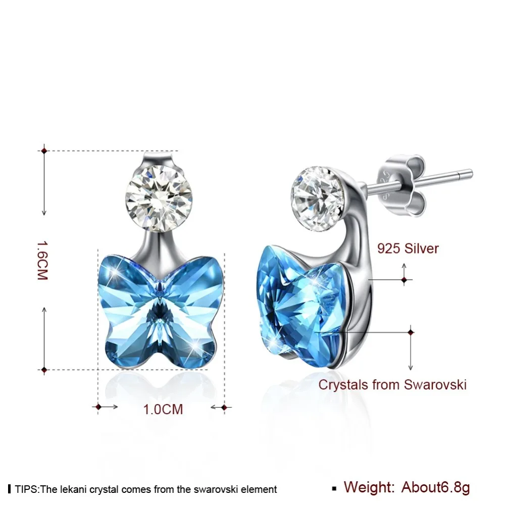 LEKANI кристаллы от Swarovski серьги гвоздики с голубыми кристаллами и бабочками 925
