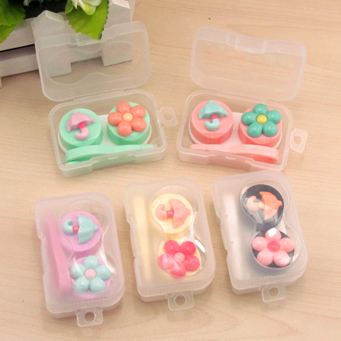 

1PCS Cartoon Cute plum Glasses double Contact Lenses Box Candy color Contact lens Case for Eyes Care Kit Holder Container Gift
