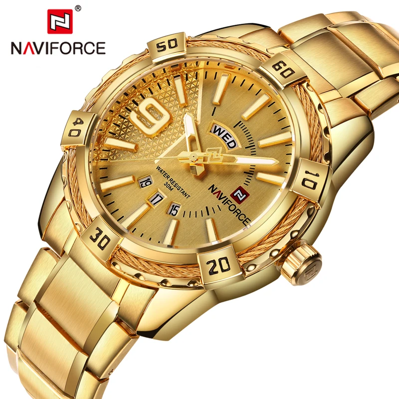 Acheter NAVIFORCE Top Marque De Luxe Hommes Montres Doré Élégant Mâle Horloge Montre Bracelet Populaire Moderne Décontracté Affaires Relogio Masculino
