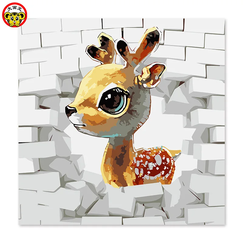 

painting by numbers art paint by number Broken wall deer Three D three-dimensional sense Draw on canvas Digital Painting Famous