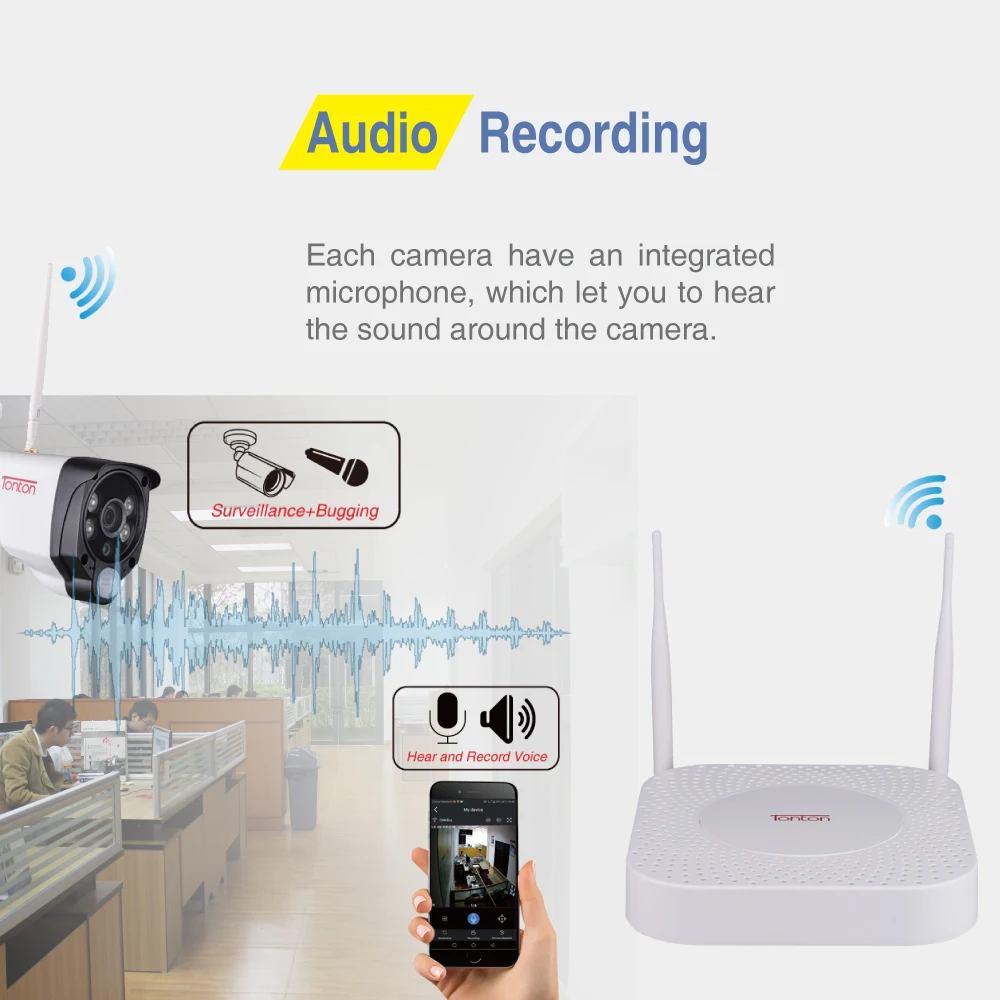 Tonton 8CH 1080P Smart Home Security IP Camera Audio Recording PIR Sensor 2T HDD Wireless CCTV System NVR Video Surveillance Set