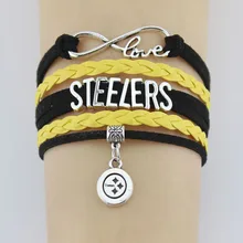 Бесконечность любовь Steelers браслеты футбол спорт Шарм ручной работы Веревка Кожа плетение Браслеты для женщин мужчин ювелирные изделия