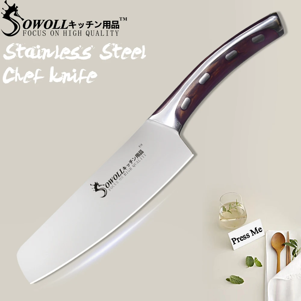 

SOWOLL Seamless Welding Kitchen Knife 4CR14 Stainless Steel Knife 6" Non-stick Chef Knife Light Weight Cooking Accessories Tools