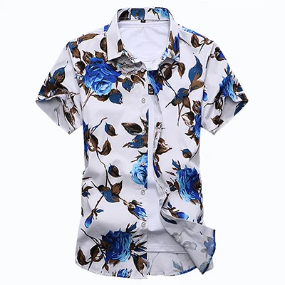 HCXY летняя модная мужская рубашка приталенная с коротким рукавом рубашка с цветочным принтом Мужская одежда трендовая Мужская Повседневная рубашка с цветочным принтом Размер 7XL - Цвет: 14 blue