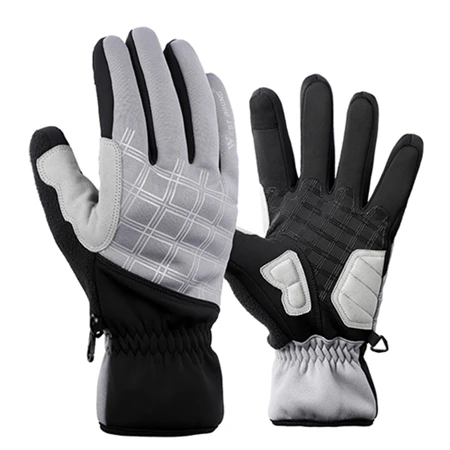 WEST BIKING Зимние перчатки для велоспорта, лыжные зимние перчатки, мотоциклетные перчатки с сенсорным экраном, флисовые перчатки, водонепроницаемые перчатки, теплые варежки - Цвет: gray