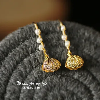 

Fine Jewelry Freshwater Pearl Earrings Luxury Pearl Shell Long Drop Earrings for Women High Quality Wedding Gifts Bijoux