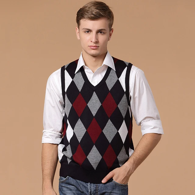 2015 Autumn Winter Male Sleeveless Argyle Sweater Hot Selling Plus Size ...