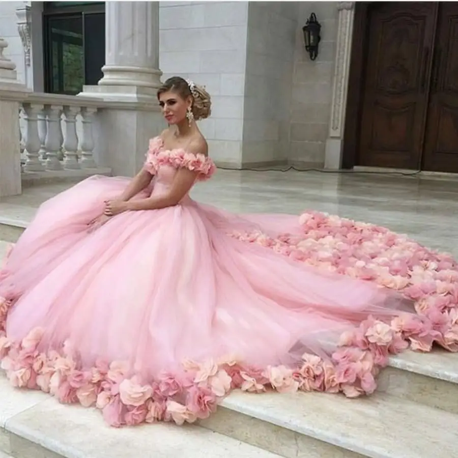 Романтические Розовые платья-пачки с объемным цветком, вечерние платья с открытыми плечами, трапециевидные красивые вечерние платья на шнуровке