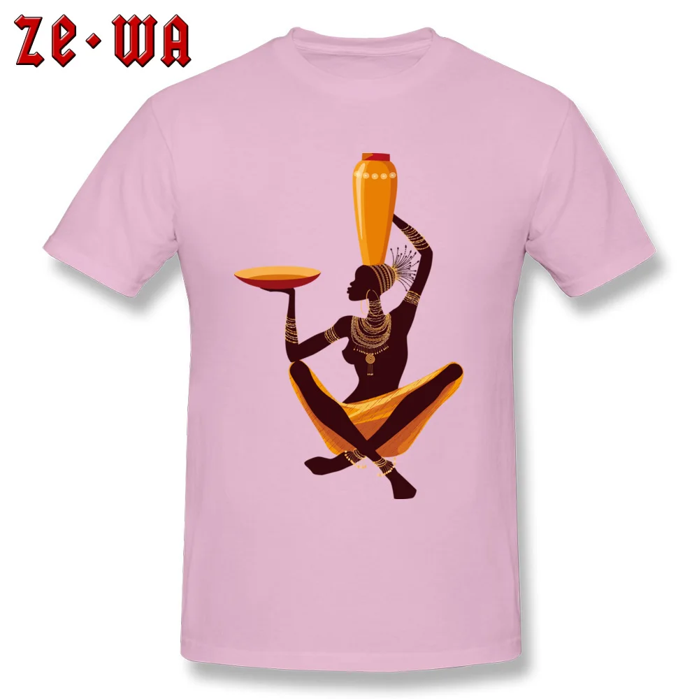 african art painting exquisite Round Neck T-shirts Summer/Autumn Normal Tops Shirts Short Sleeve New Arrival Cotton Tee-Shirts Men african art painting exquisite pink