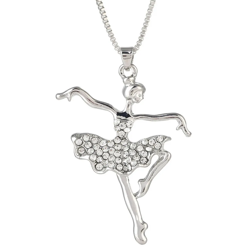 2019 Silver Color Crystal Dancer Ballet Dance Pendant Necklace Alloy