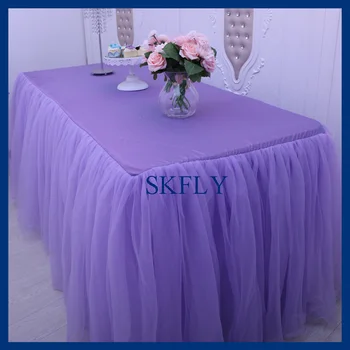 

SK005S Nice new standard 6ft rectangle banquet elegant puffy tutu wedding lilac light purple tulle table cloth with top