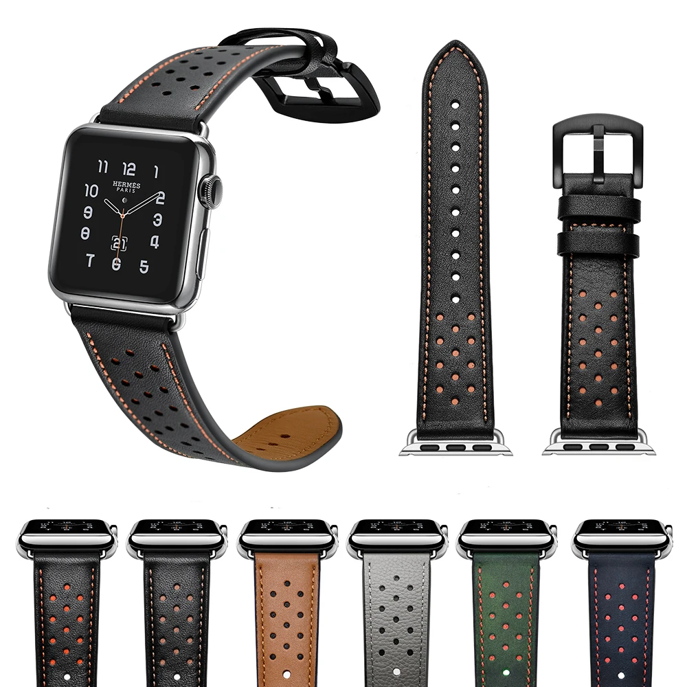 Ремешок для часов из натуральной кожи Apple Watch винтажный ремешок с отверстиями 42 мм