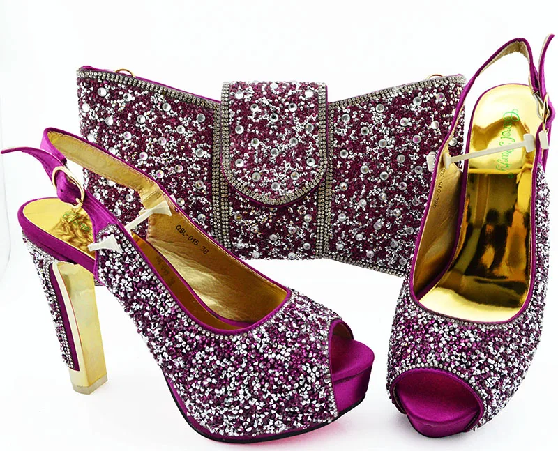 

Italian shoes and bag matching set high heel 5 inches sandal shoes with clutches bag 2019 shoes bag magenta color SB8364-3