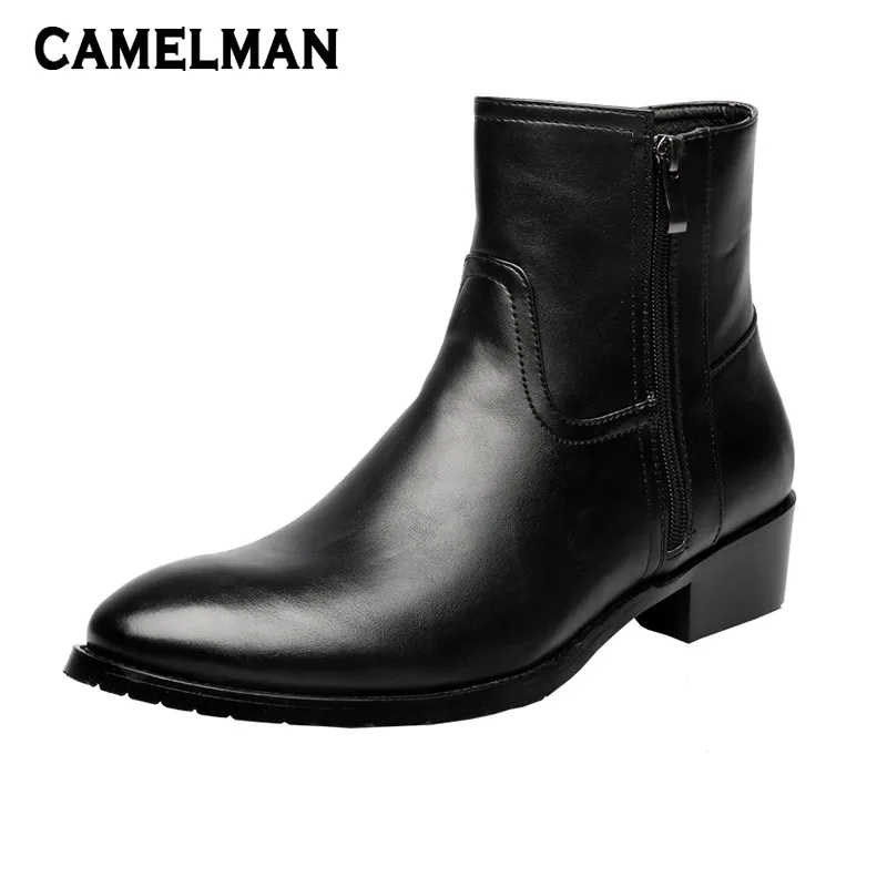 

Men's Retro British Style Motorcycle Boots Mens Winter Zipper Leather Pointed Toe Short Boots Male Slip-on Casual Ankle Boots