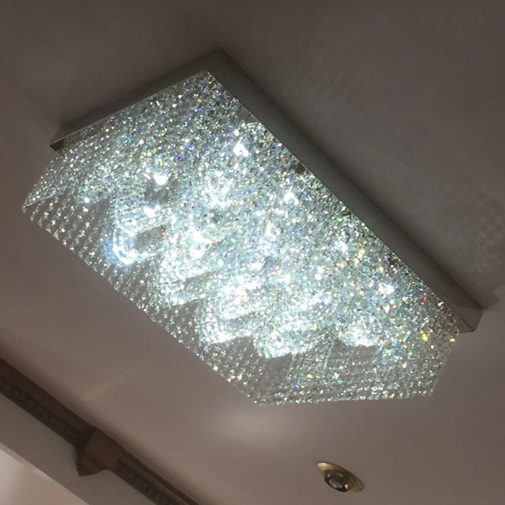 

new design rectangle crystal chandelier ceiling fixtures AC110V 220V lustre LED foyer lights