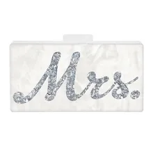 [Telastar], акриловая сумка, женский клатч на цепочке, жемчужно-белый с блестящим именем, Сумка с буквенным принтом Mrs, роскошный фирменный дизайн