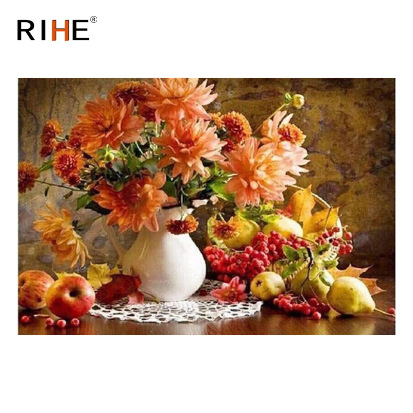 

RIHE Flower Fruit DIY Oil Painting By Numbers Home Decor Canvas Painting Modern Wall Art for living room