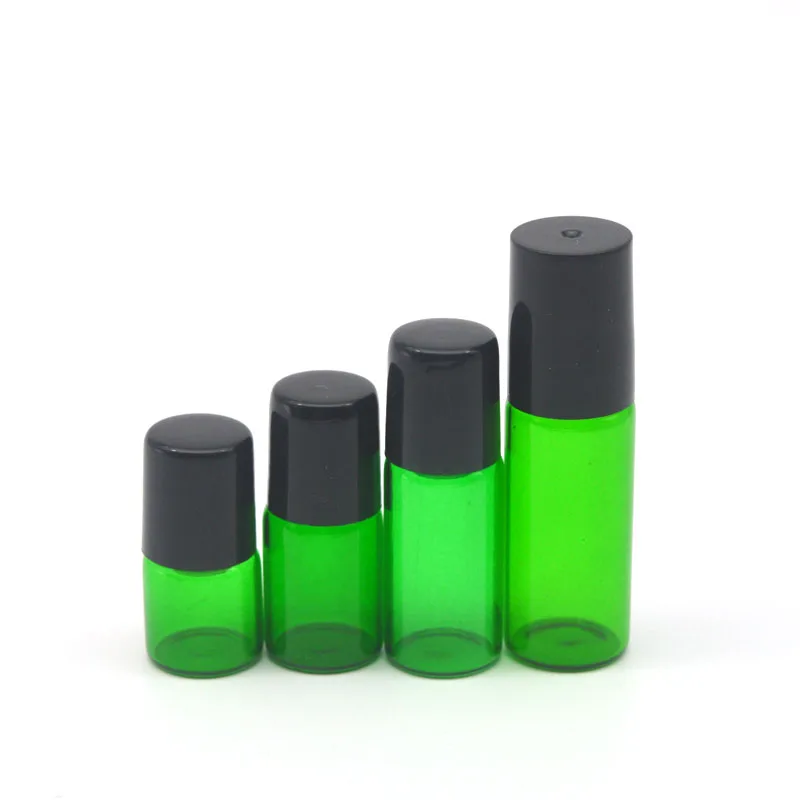 

500pcs Refillable 1ml 2ml 3ml 5ml Green Roller Glass Bottle Empty Perfume Container Essential Oil Sample Roll on Bottle