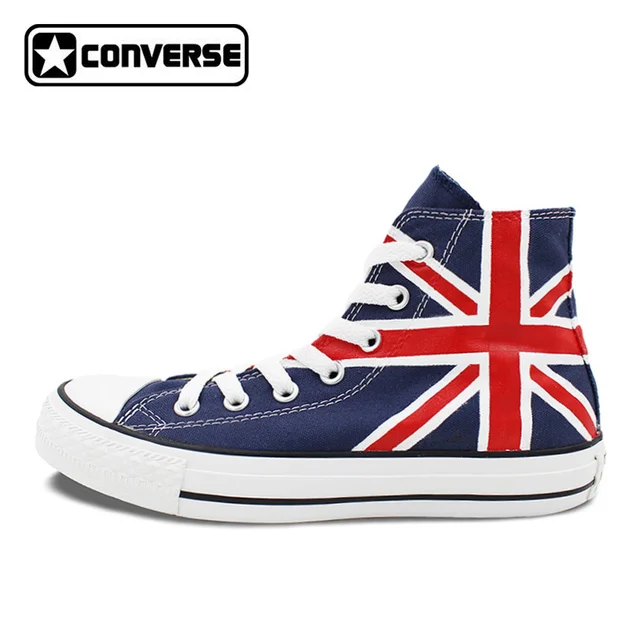 Union Jack Uk Flag Original Design Converse All Star Hand Painted Shoes Woman Man Blue Sneakers