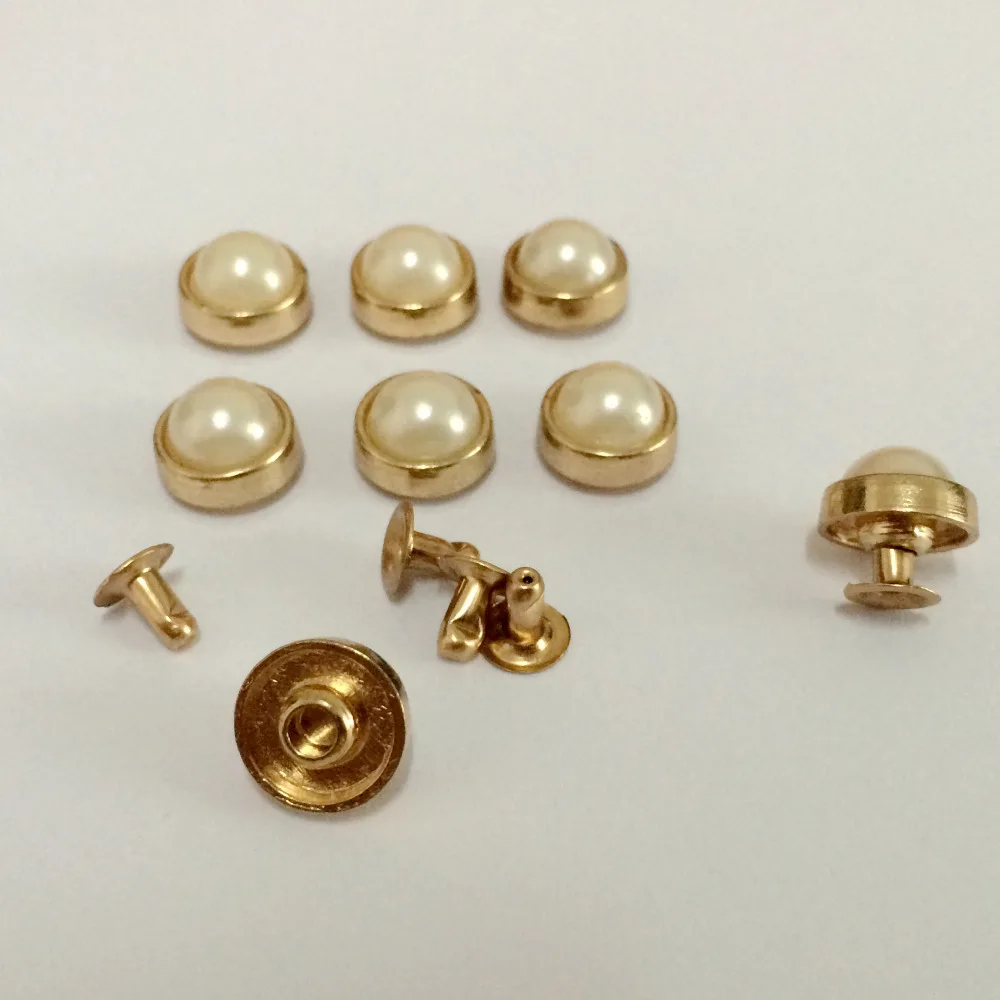 50PCS 10mm Round Gold Acrylic Pearl Rivets Leather Craft Punk Studs Fit