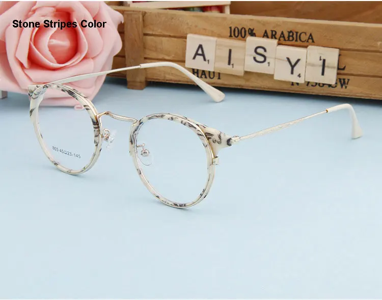 Gmei оптические Винтажные Украшения оптические очки в оправе при близорукости круглые металлические пластиковые женские очки Oculos De Grau A803 - Цвет оправы: Stone Stripes