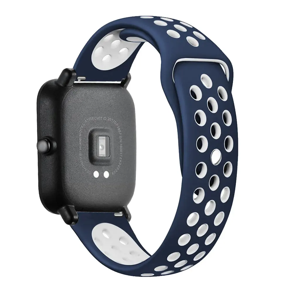 Силиконовые Умные аксессуары, браслеты для Xiaomi Huami Amazfit bip Youth/Lite, двойной цветной сменный смарт-ремешок для часов 20 мм - Цвет ремешка: Midnight blue white