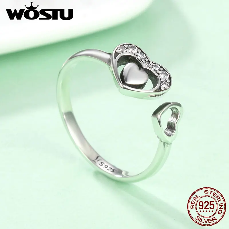 WOSTU, модный дизайн, 925 пробы, серебряное, сопутствующее сердце, открытые кольца для женщин, хорошее ювелирное изделие, рождественский подарок, CQR168